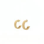 9 ct yellow gold ridged cuff stud earrings featuring a textured cuff design with post and butterfly fittings.