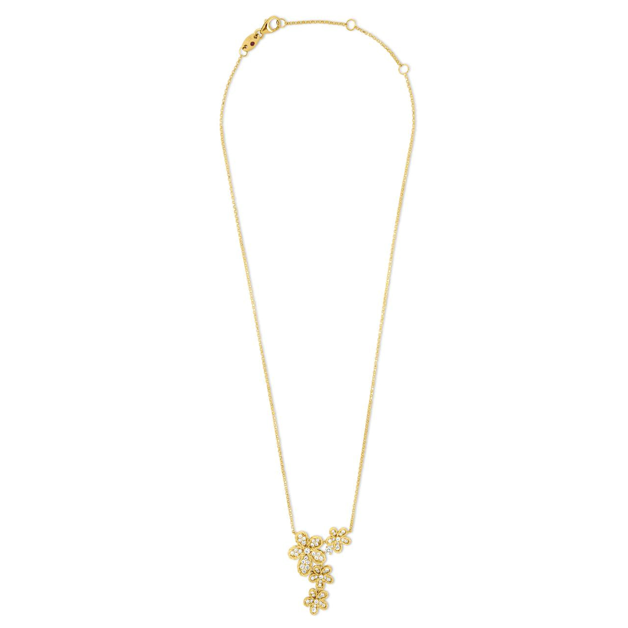 Roberto Coin Jasmine 18ct yellow gold diamond necklet with four flower drop design and rope detailing