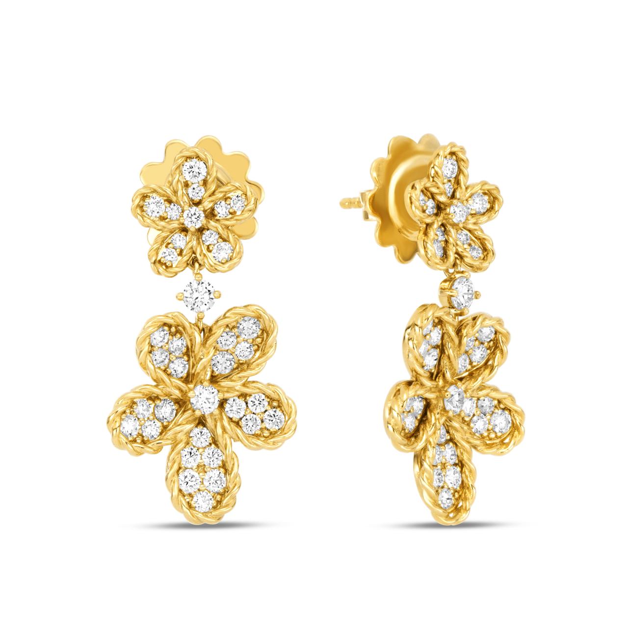 Roberto Coin Jasmine diamond flower drop earrings in yellow gold