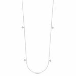 Roberto Coin Love By The Yard 18ct white gold diamond necklet featuring six flower-shaped diamond drops spaced along a fine belcher link chain with signature ruby clasp.