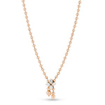 Roberto Coin Love In Verona 18ct rose gold diamond necklet featuring an adjustable diamond-set flower slider on a ball link chain with beaded ends and signature ruby on the reverse.