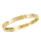 Roberto Coin Love in Verona yellow gold diamond bangle with flower motifs and polished finish.