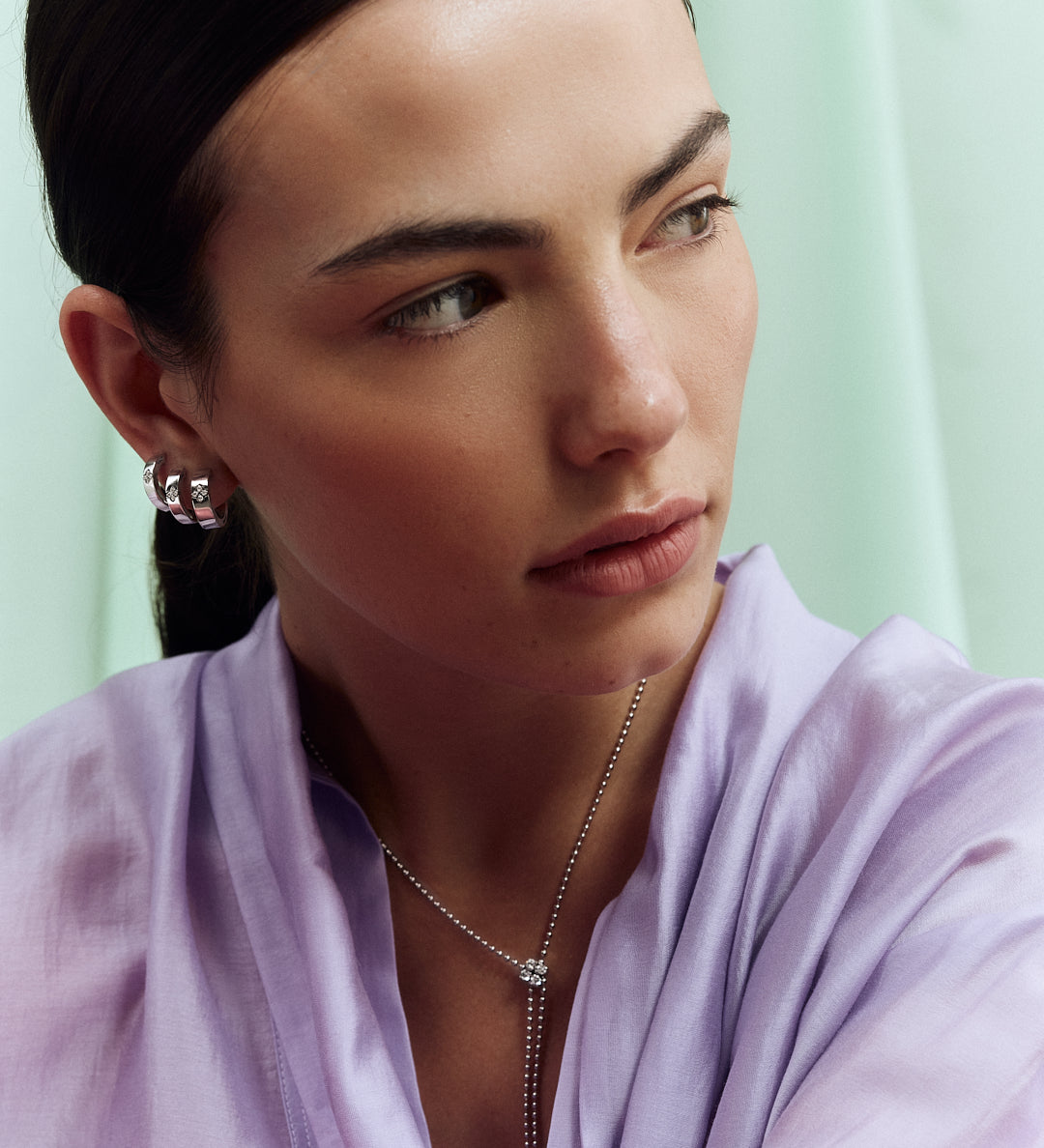 Roberto Coin Love In Verona white gold diamond flower necklet on ball link chain.