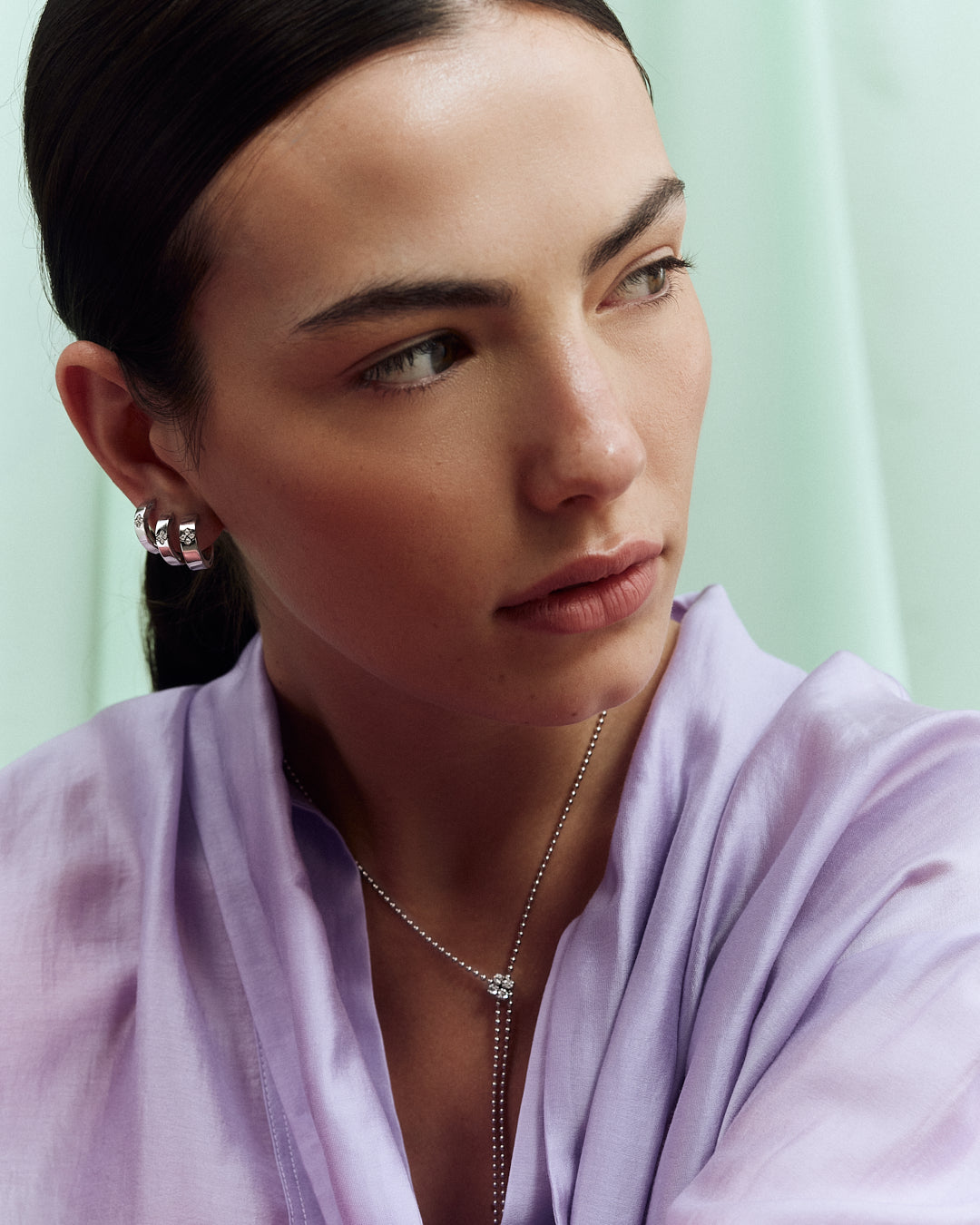 Roberto Coin Love In Verona white gold diamond flower necklet on ball link chain.