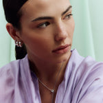 Roberto Coin Love In Verona white gold diamond flower necklet on ball link chain.