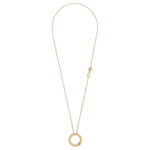 Roberto Coin Love In Verona 18ct yellow gold diamond necklet featuring a circular pendant with a flower cluster detail on one side and signature ruby clasp.