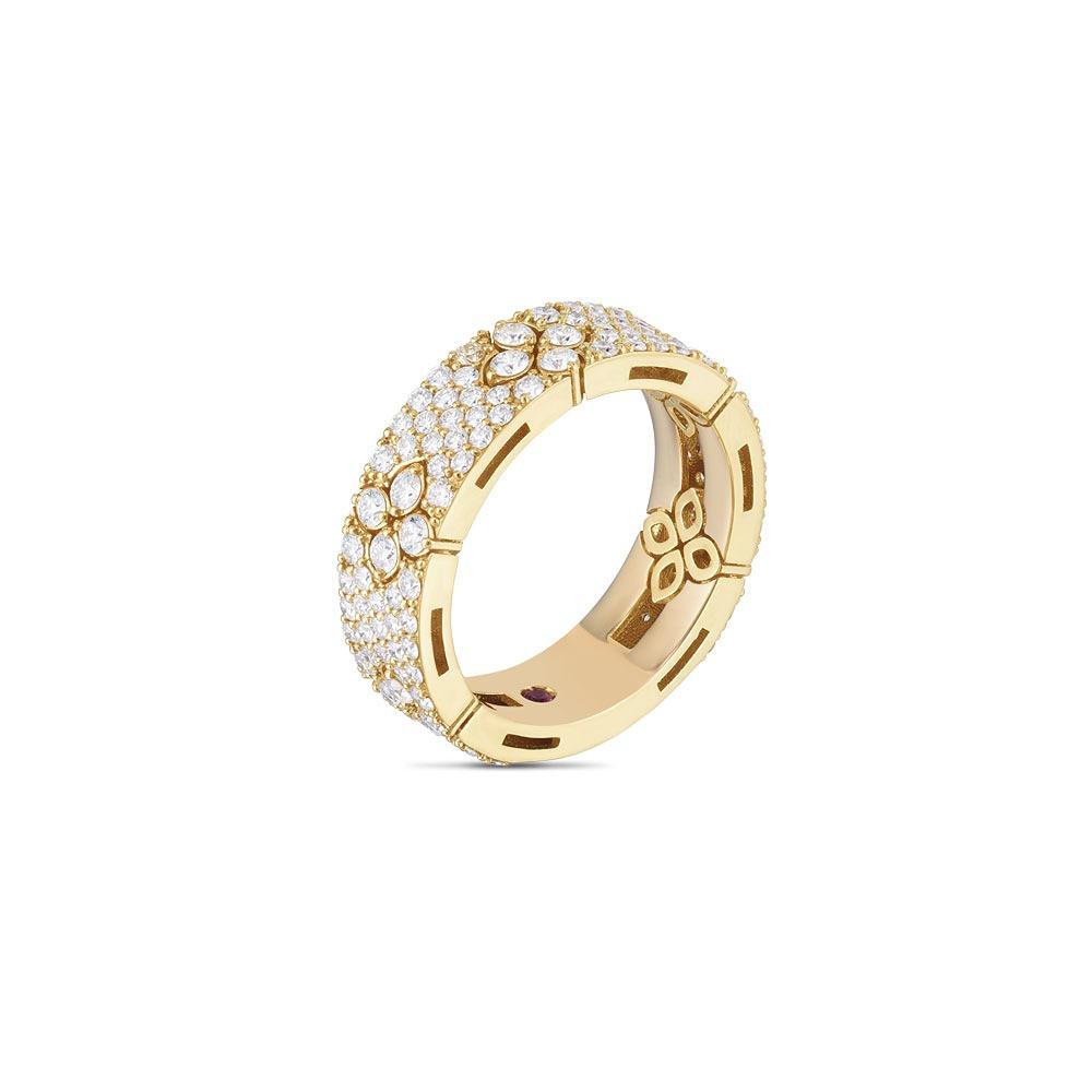 Roberto Coin Love in Verona diamond ring in yellow gold with pavé and floral detail