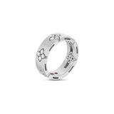 Roberto Coin Love in Verona ring in 18ct white gold featuring 20 round brilliant cut diamonds and a signature hidden ruby inside the polished 6mm band.