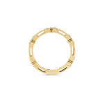 Roberto Coin Love in Verona ring in 18ct yellow gold featuring five diamond flower clusters and a signature hidden ruby inside the polished 4.5mm band.