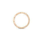 Roberto Coin Pois Moi ring in 18ct rose gold featuring a 3.25mm wide band with polished finish, signature dimple design, and hidden ruby inside the band.
