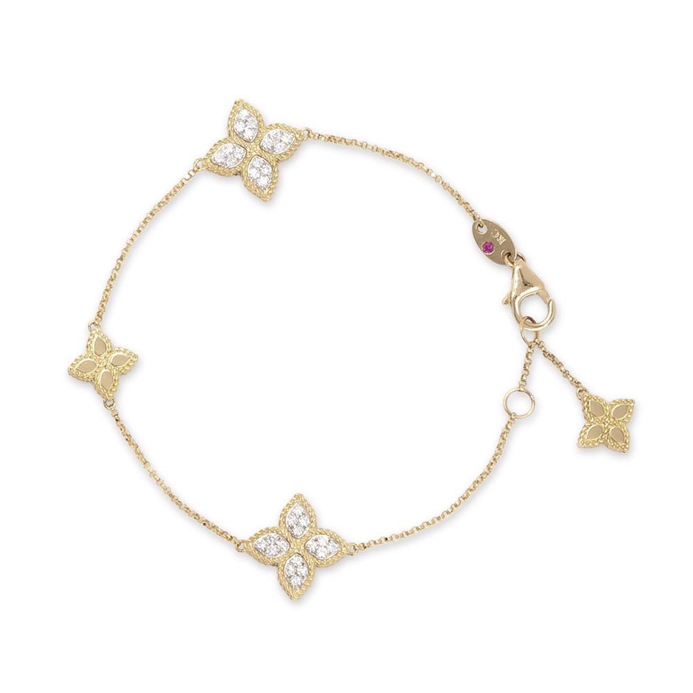 Roberto Coin Princess Flower diamond bracelet in yellow and white gold