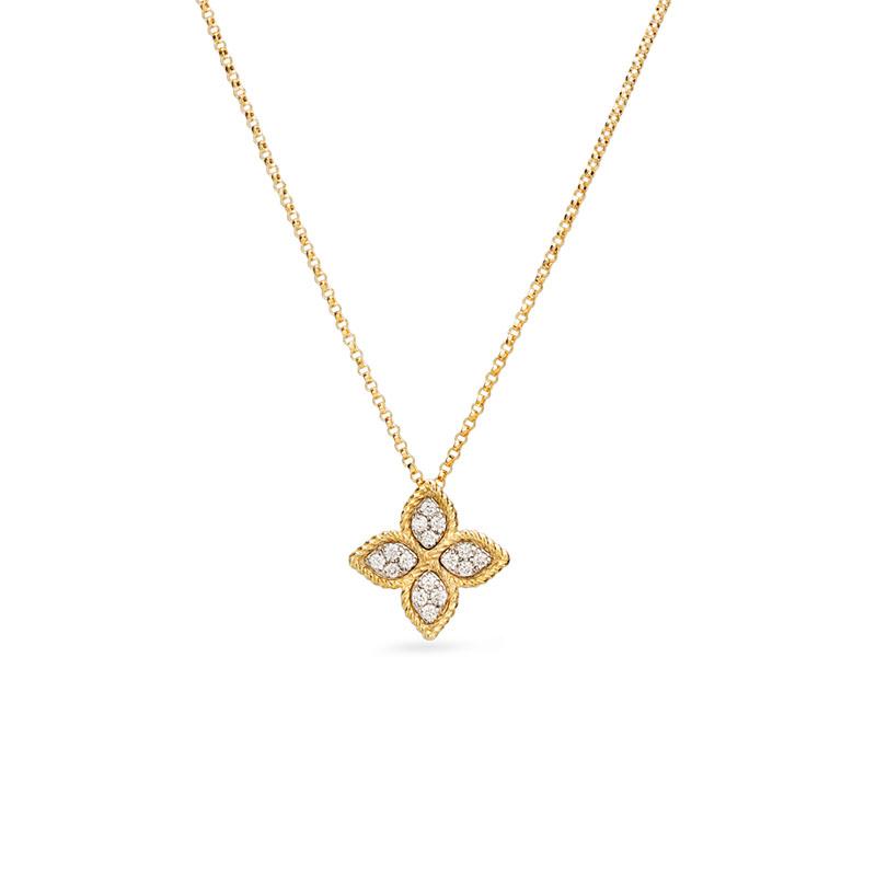Roberto Coin Princess Flower diamond necklace in yellow and white gold