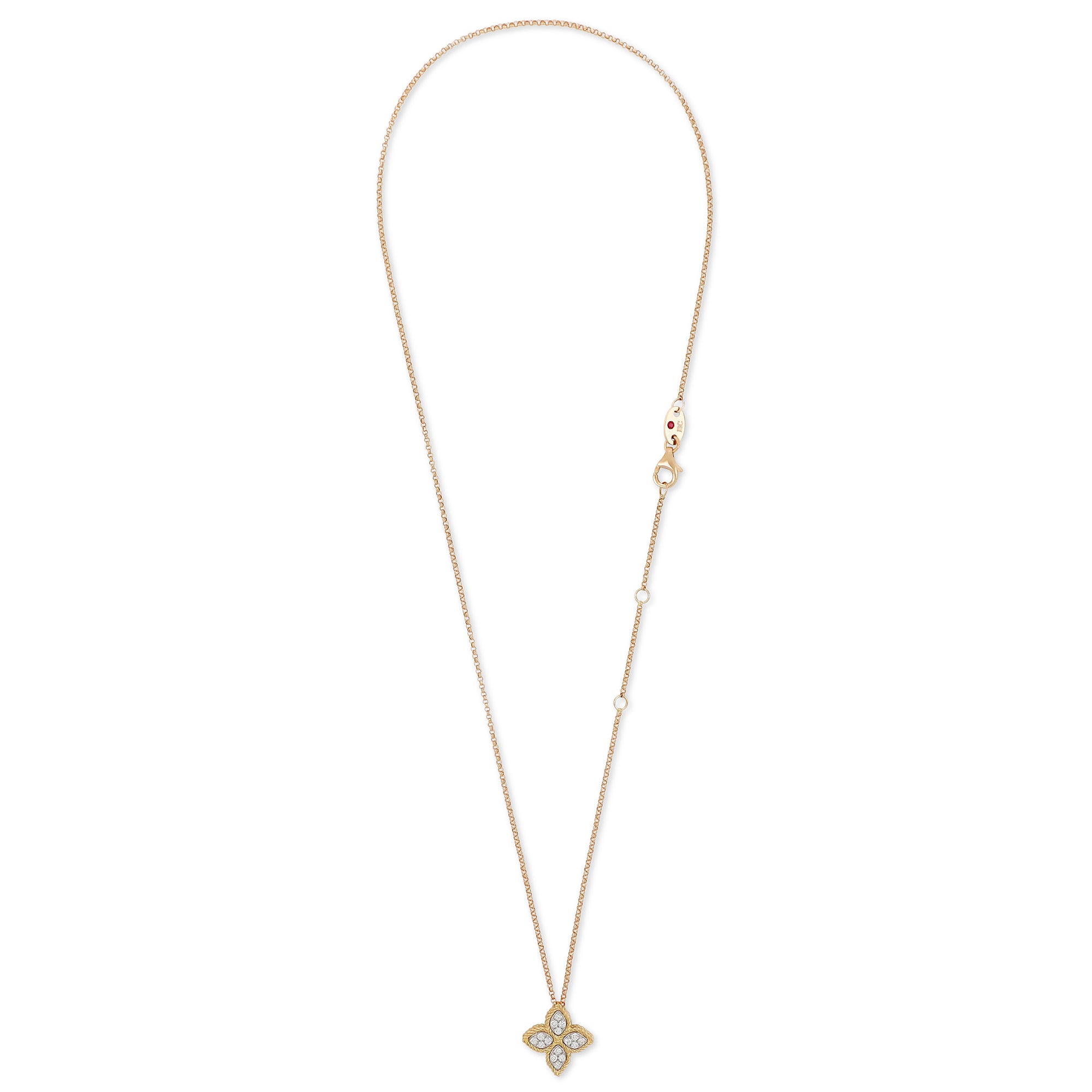 Roberto Coin Princess Flower diamond necklace in yellow and white gold