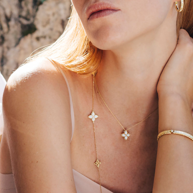 Roberto Coin Princess Flower diamond necklace in yellow and white gold