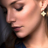 Roberto Coin Princess Flower 18ct yellow and white gold diamond stud drop earrings featuring matte and rope detailing with hidden rubies.