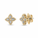 Roberto Coin Princess Flower diamond stud earrings in yellow and white gold
