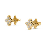Roberto Coin Princess Flower diamond stud earrings in yellow and white gold