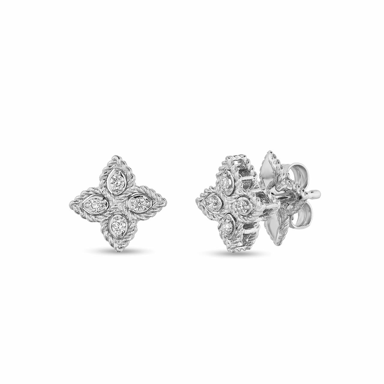 Roberto Coin Princess Flower diamond stud earrings in white gold