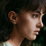 Roberto Coin Princess Flower 18ct yellow and white gold diamond stud earrings featuring rope detail and hidden rubies.