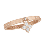 Roberto Coin Venetian Princess rose and white gold diamond bangle with satin finish and hanging flower drop.