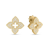 Roberto Coin Venetian Princess diamond earrings in yellow gold with open flower design