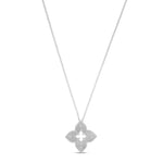 Roberto Coin Venetian Princess diamond necklace in white gold with matte flower pendant