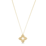 Roberto Coin Venetian Princess diamond necklace in yellow gold with matte flower pendant