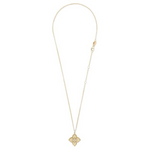 Roberto Coin Venetian Princess 18ct rose gold necklet featuring flower-shaped diamond cluster pendant with diamond-set bale on a fine 45cm belcher chain and signature ruby clasp.