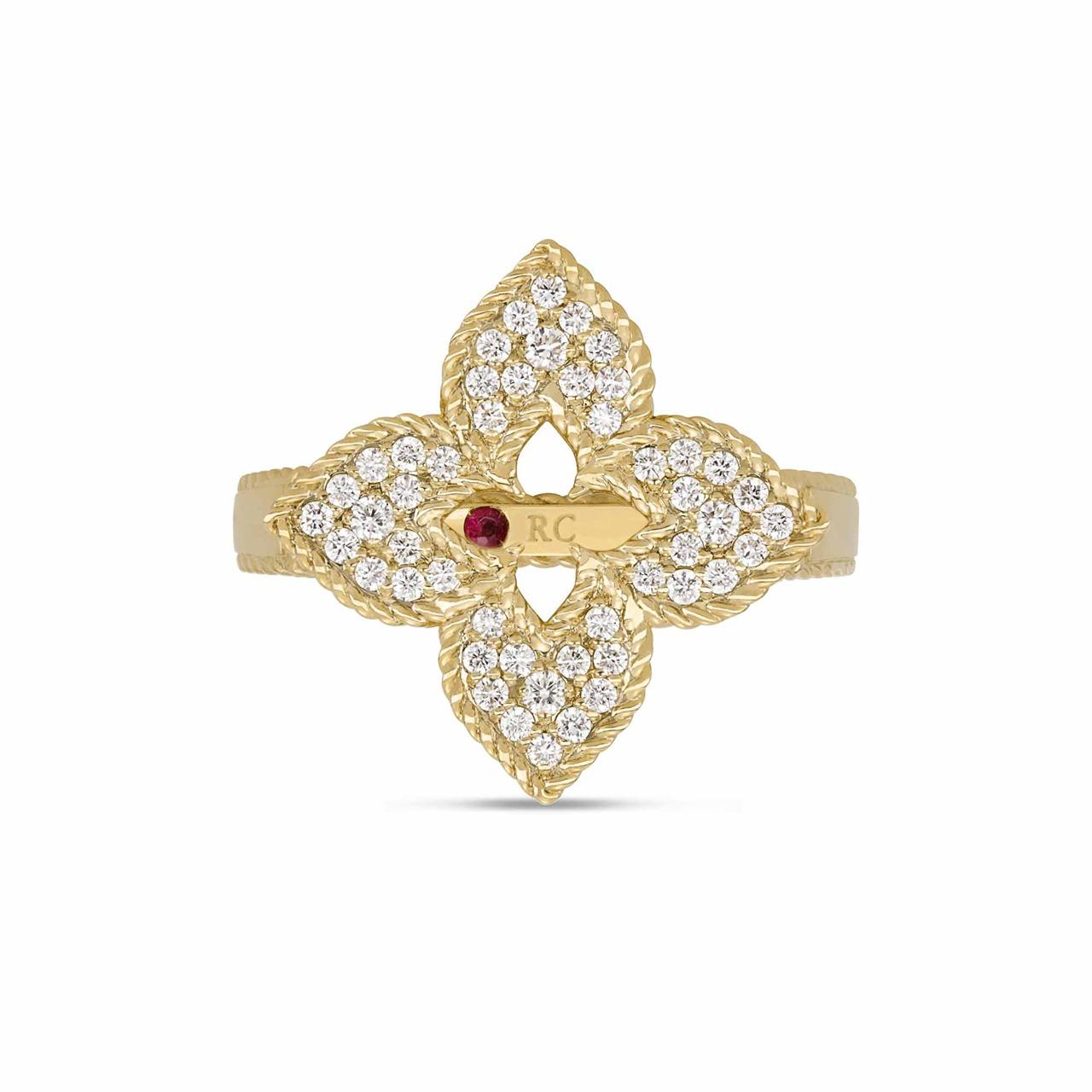 Roberto Coin Venetian Princess diamond ring in yellow gold with open flower design