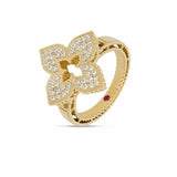 Roberto Coin Venetian Princess diamond ring in yellow gold with open flower design
