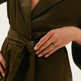 Roberto Coin Venetian Princess ring in 18ct yellow gold featuring malachite inlaid petals and a signature hidden ruby inside the shank.