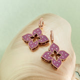 Roberto Coin Venetian Princess rose gold and purple titanium diamond flower drop earrings.