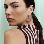 Roberto Coin Venetian Princess rose gold and purple titanium diamond flower drop earrings.