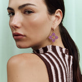 Roberto Coin Venetian Princess rose gold and purple titanium diamond flower drop earrings.