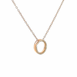 9ct rose gold oval pendant claw set with 28 single cut diamonds (0.09ct total) on a 45cm trace link chain.