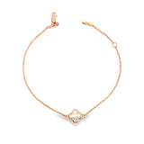 9ct rose gold trace link bracelet with mother of pearl clover centre.