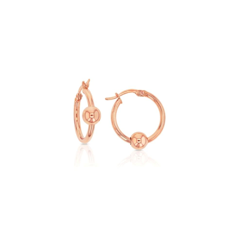 9ct rose gold hoop earrings with polished sliding ball detail.