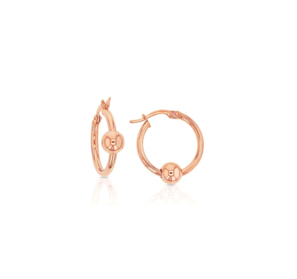 9ct rose gold hoop earrings with polished sliding ball detail.