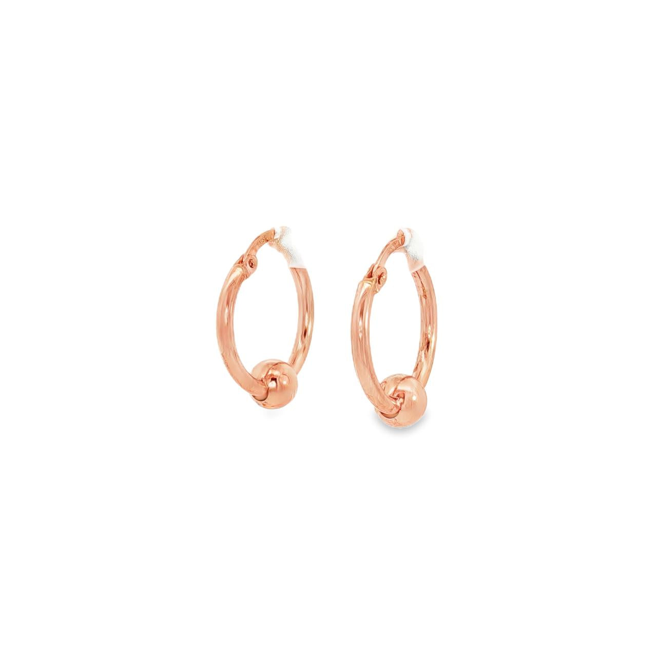 9ct rose gold hoop earrings with polished sliding ball detail.
