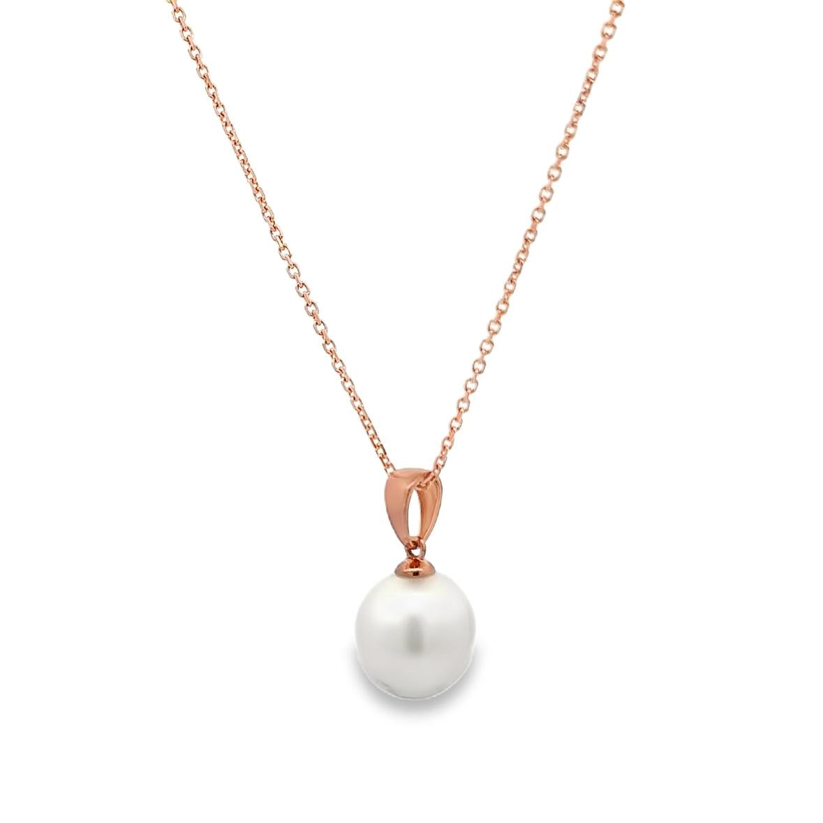 9ct rose gold pendant with 10mm South Sea pearl and articulated tapered bail.
