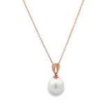 9ct rose gold pendant with 10mm South Sea pearl and articulated tapered bail.