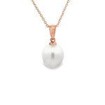 9ct rose gold pendant with 10mm South Sea pearl and articulated tapered bail.