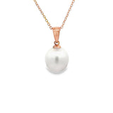 9ct rose gold pendant with 10mm South Sea pearl and articulated tapered bail.