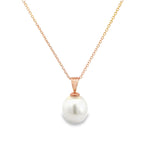 9ct rose gold pendant with 10mm South Sea pearl and articulated tapered bail.