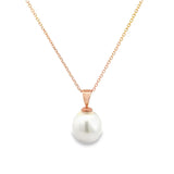 9ct rose gold pendant with 10mm South Sea pearl and articulated tapered bail.