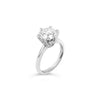 Platinum solitaire diamond ring featuring a 3.01ct round brilliant cut diamond in a six-claw setting.