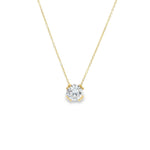18ct yellow and white gold pendant featuring a 3.06ct round brilliant cut diamond in a four triple claw setting with concealed pendant runner on a 40cm fine trace link chain.