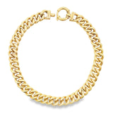 9ct yellow gold rounded curb link necklet with a polished finish and fancy Eurobolt clasp, measuring 42cm long and 14.45mm wide.