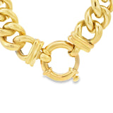 9ct yellow gold rounded curb link necklet with a polished finish and fancy Eurobolt clasp, measuring 42cm long and 14.45mm wide.