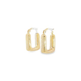 9ct yellow gold 16 x 4.7mm rounded puff rectangular hoop earrings with polished finish and post and clip fittings.